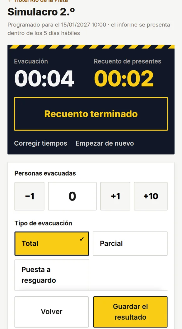 Simulacro en el celular: cronómetro de evacuación y de recuento